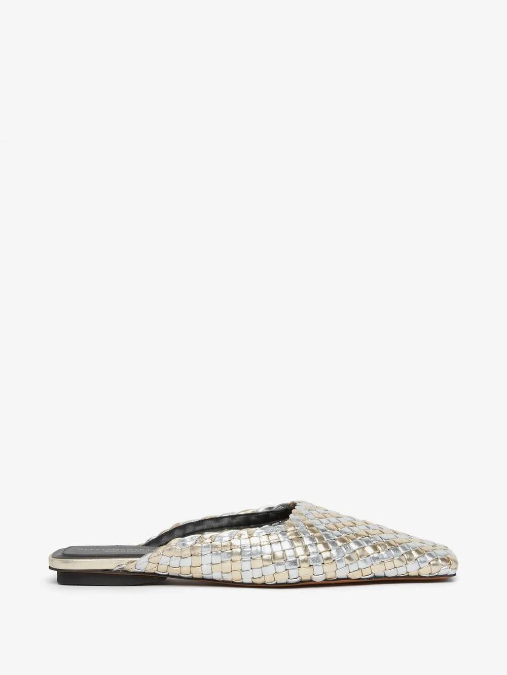NEW STELLA MCCARTNEY women's metallic woven slipper in silver